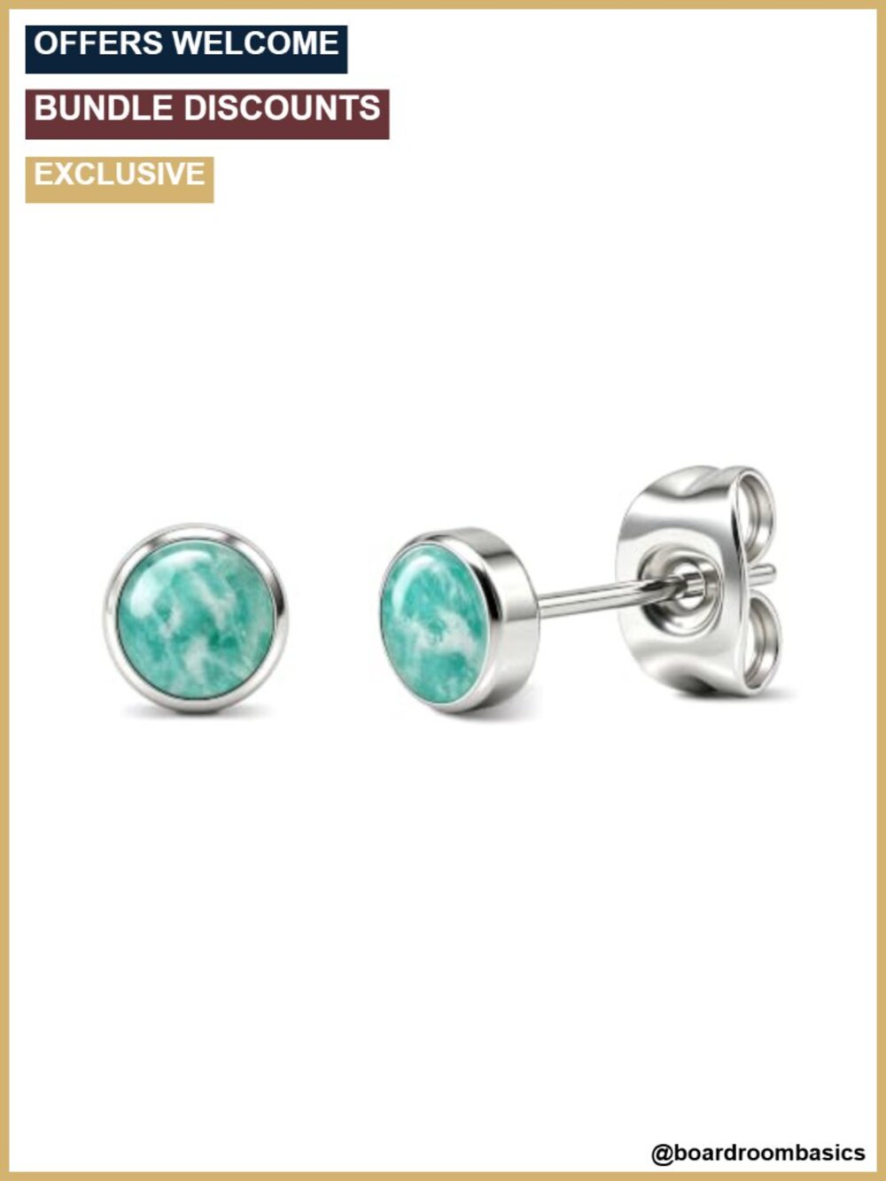 Natural Amazonite Stud Earrings Titanium Post 4/5mm Hypoallergenic